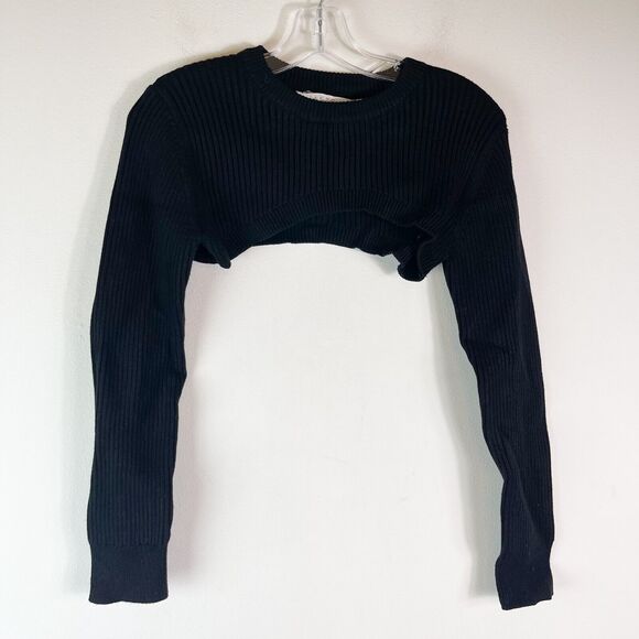 ASTR NWT Women's Black Ribbed Long Sleeved Very Cropped Top Size M - Picture 1 of 4